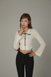 Heart Pattern Bow Lace Up Crop Blouse