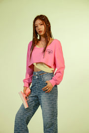 Color Matching Asymmetrical Layer Cropped T-Shirt