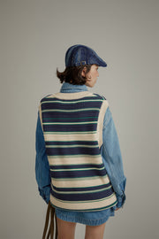 Striped Loose Fit Knit Vest