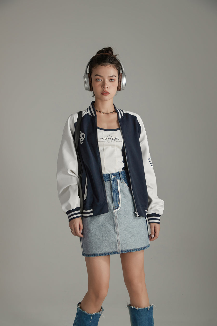 CHUU Letterman Varsity Zip-Up Jacket