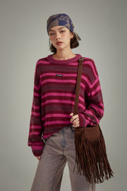 Back Slit Striped Knit Sweater