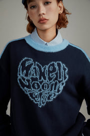 Heart Lettering Knit Sweatshirt