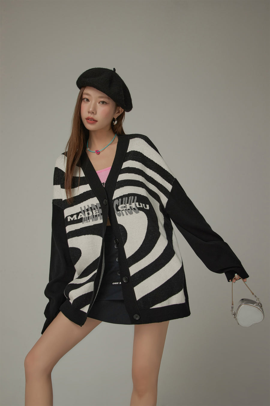 CHUU Color Matching Pattern Loose Fit Cardigan