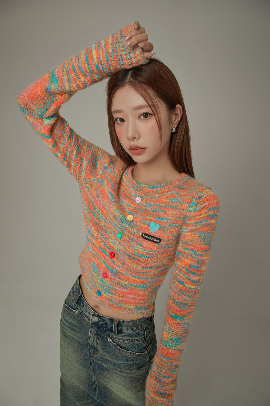 CHUU Rainbow Crop Knit Sweater