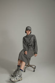 Half Zip-Up Elastic Long Dress