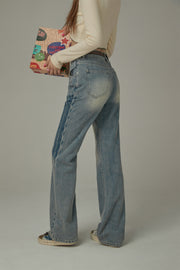 Double Button Vintage Bootcut Denim Jeans