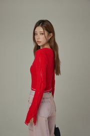 Slit Sleeves Button Crop Knit Sweater