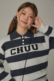 Polo Neck Striped Knit Top