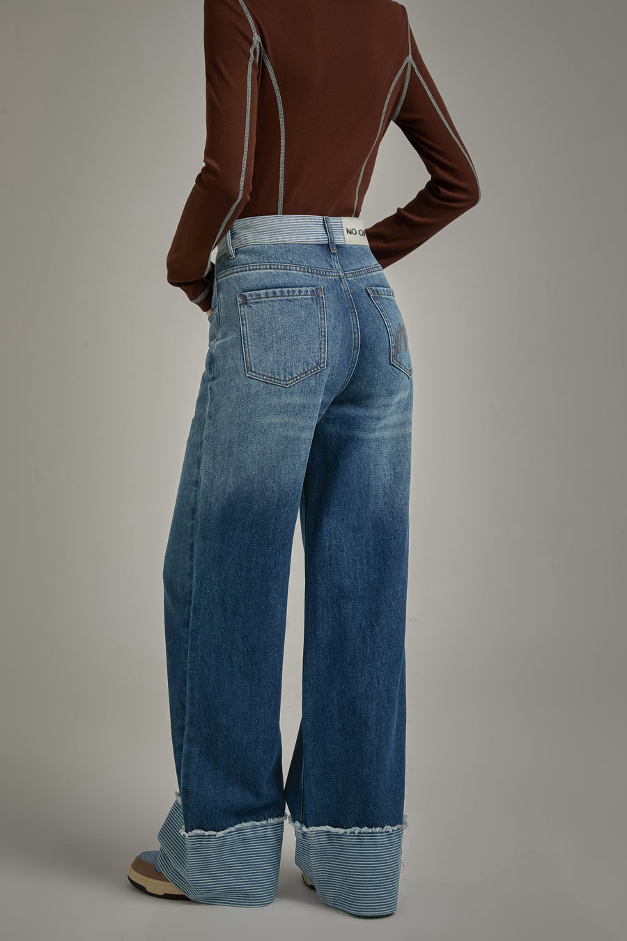 CHUU Roll Up Frayed Hem Wide Denim Jeans