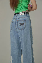 Cotton Denim Straight Pants