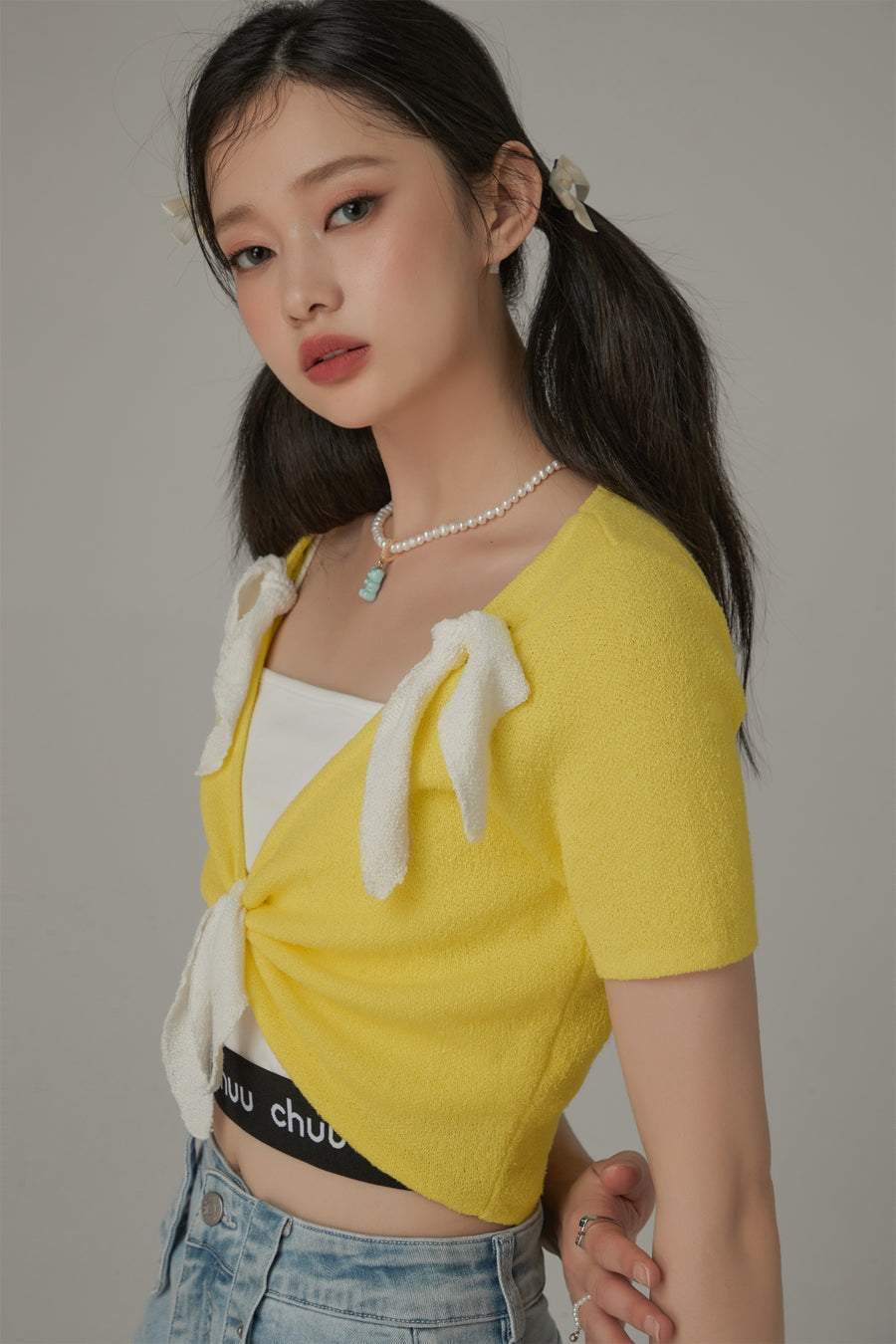 CHUU Ribbon Crop Knit Top