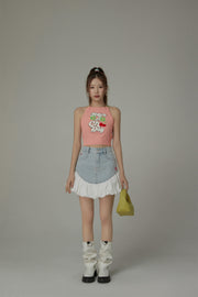 Embroidered Have A Chuu Day Cherries Sleeveless Halter Neck Top