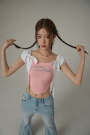 Unbalanced Chuu Lettering Ribbon Short Sleeve Top