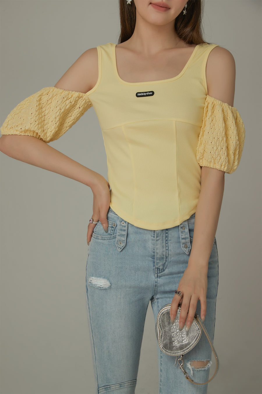 CHUU Puff Sleeve Off The Shoulder Blouse