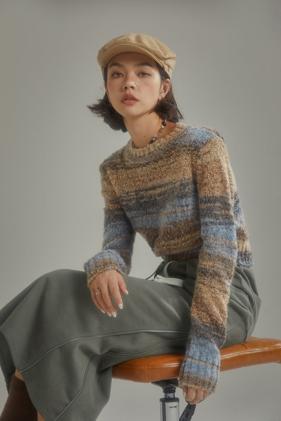 CHUU Striped Crop Knit Sweater