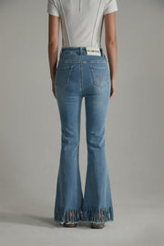 Fringe-Cut Hem Slim Denim Jeans