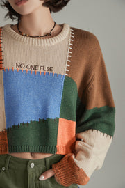 Color Patchwork Crop Knit Sweater