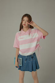 Color Stripe Color Side Drawstring Top