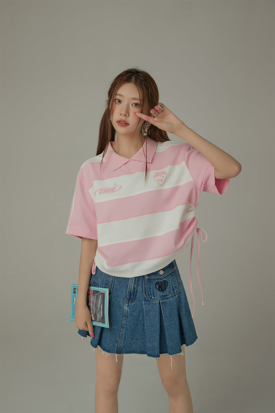 CHUU Color Stripe Color Side Drawstring Top