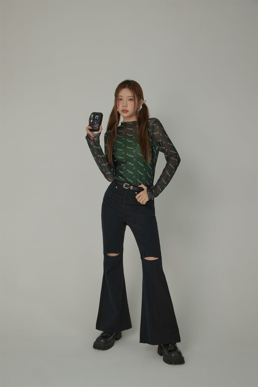 CHUU Slit Slim Layered Belt Loops Bootcut Pants