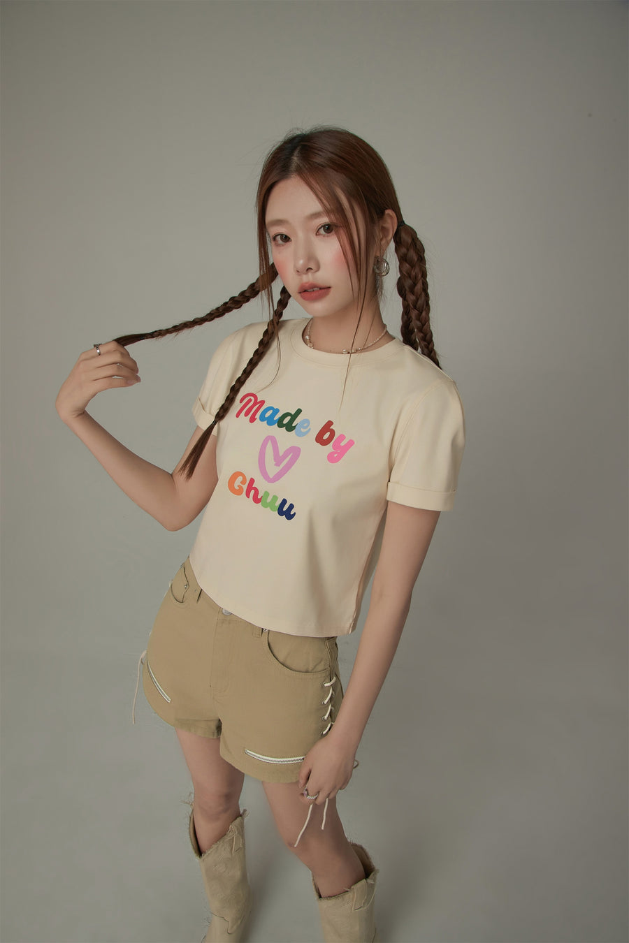 CHUU Made By Chuu Colorful Printed Cropped T-Shirt