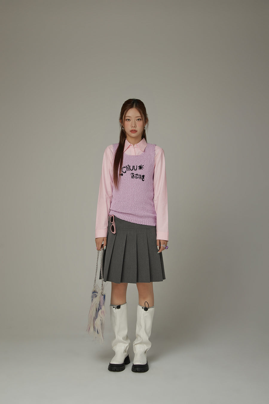 CHUU Logo Embroidered Pleated Skirt