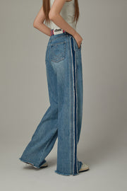 Frayed Denim Straight Jeans