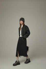 Slit Fringed Hem Long Skirt