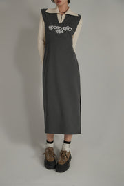 Logo Letter Embroidered Sleeveless Long Dress