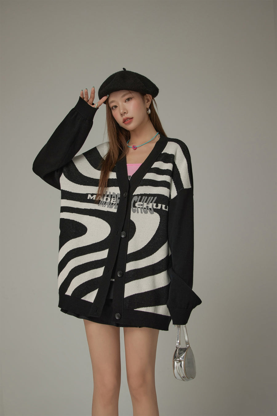 CHUU Color Matching Pattern Loose Fit Cardigan