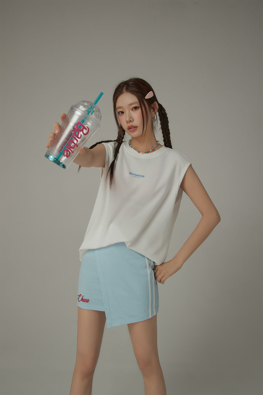 CHUU Simple Waffle Loose Fit Sleeveless Mid Length T-Shirt