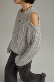 One Shoulder Twist Knit Sweater