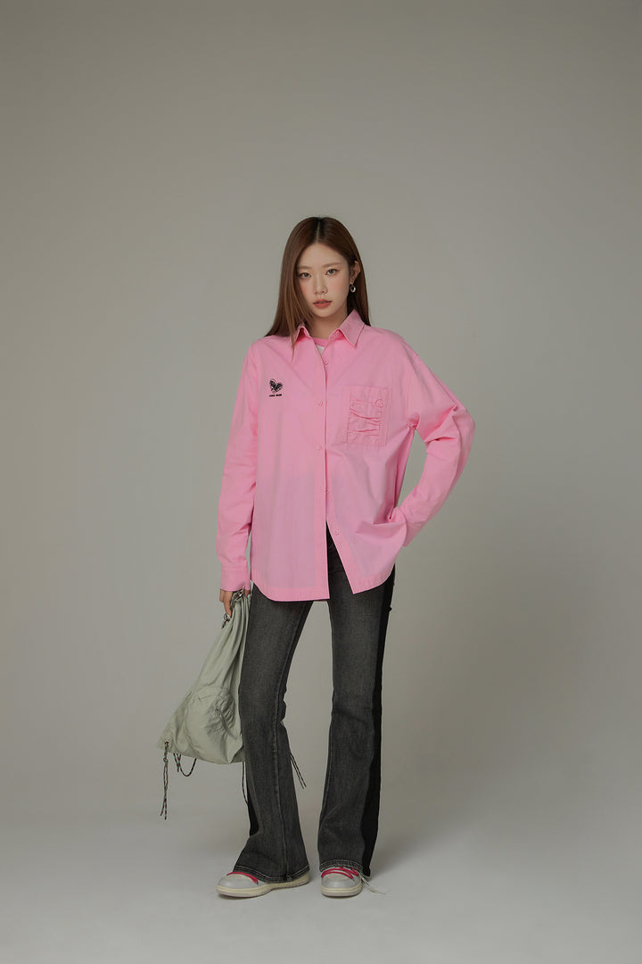 Heart Loose Fit Color Long Sleeve Shirt