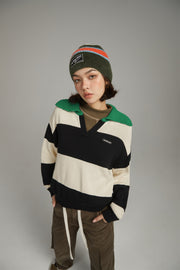 Open Collar Color Scheme Knit Sweater