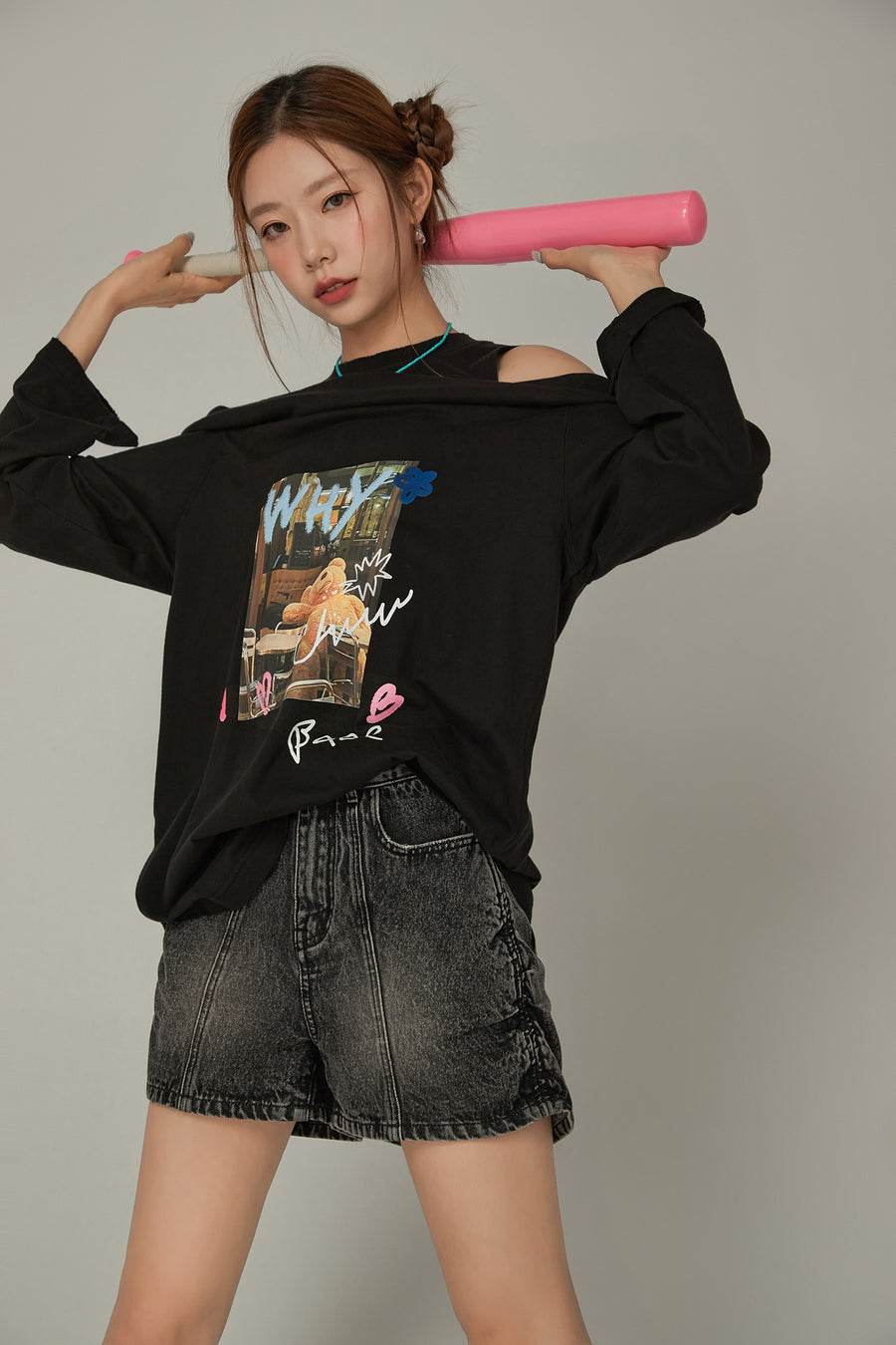 CHUU Off The Shoulder Lettering Beat Loose Fit T-Shirt