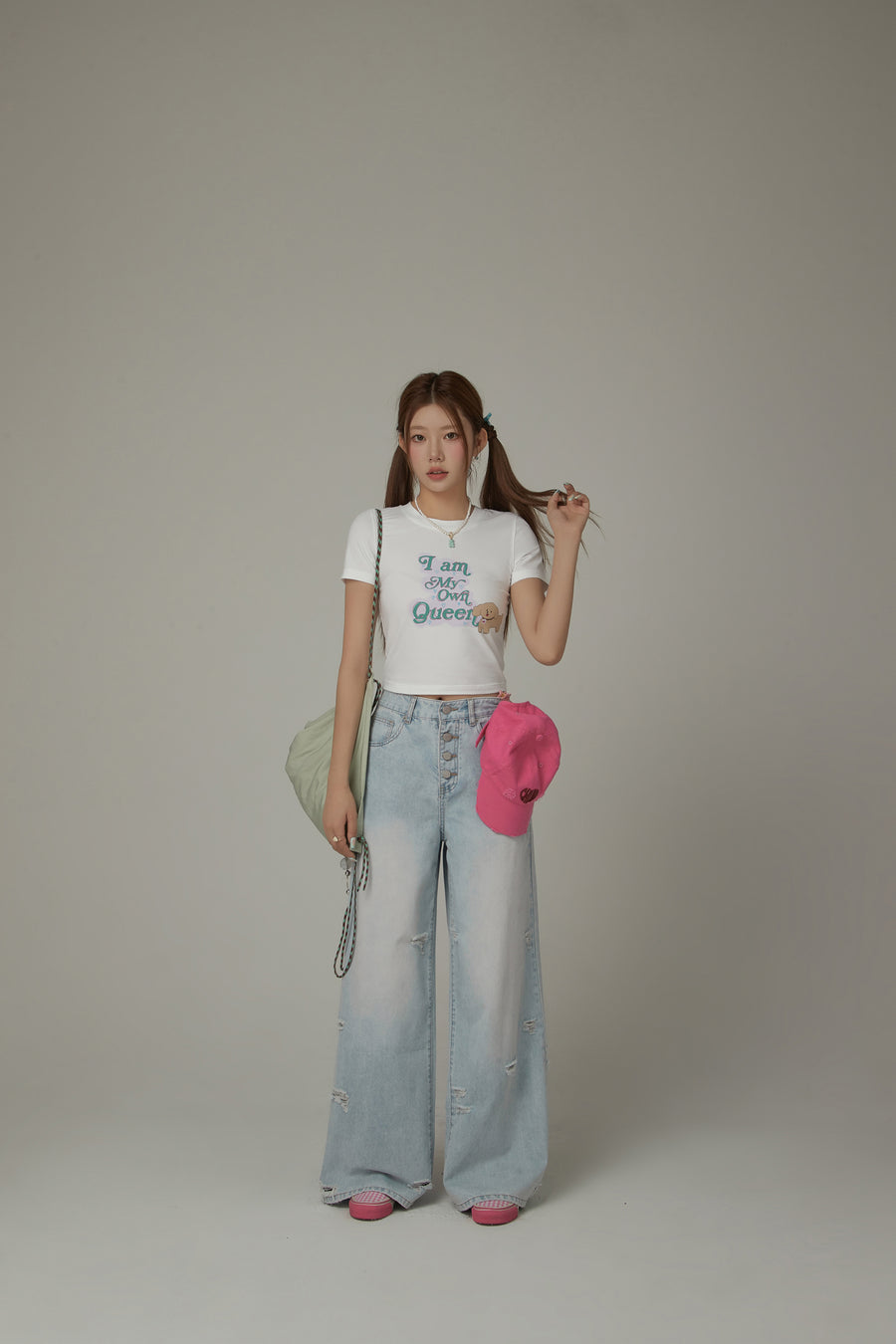 CHUU Multi-Button Ripped Wide Jeans