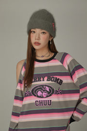 Logo One Shoulder Stripe Cherry T-Shirt