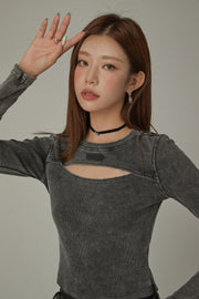 Center Cutout Long Sleeve Slim T-Shirt