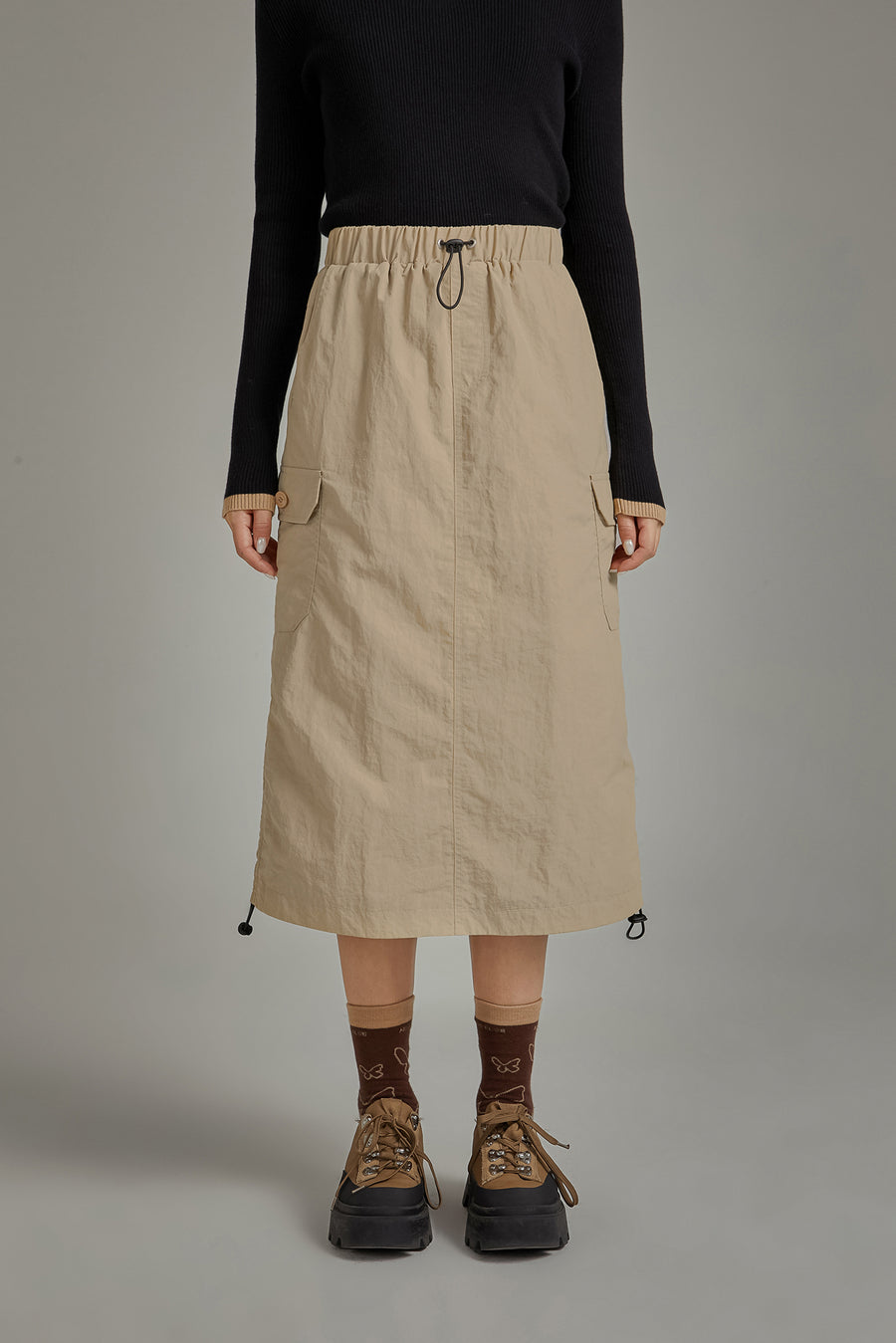 CHUU Elastic Waist String Shirring Skirt