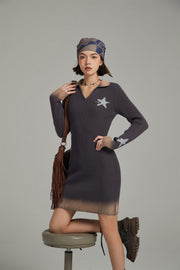 Open Collar Star Knit Dress