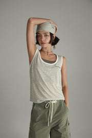 Striped U-Neck Contrast Color Sleeveless Top