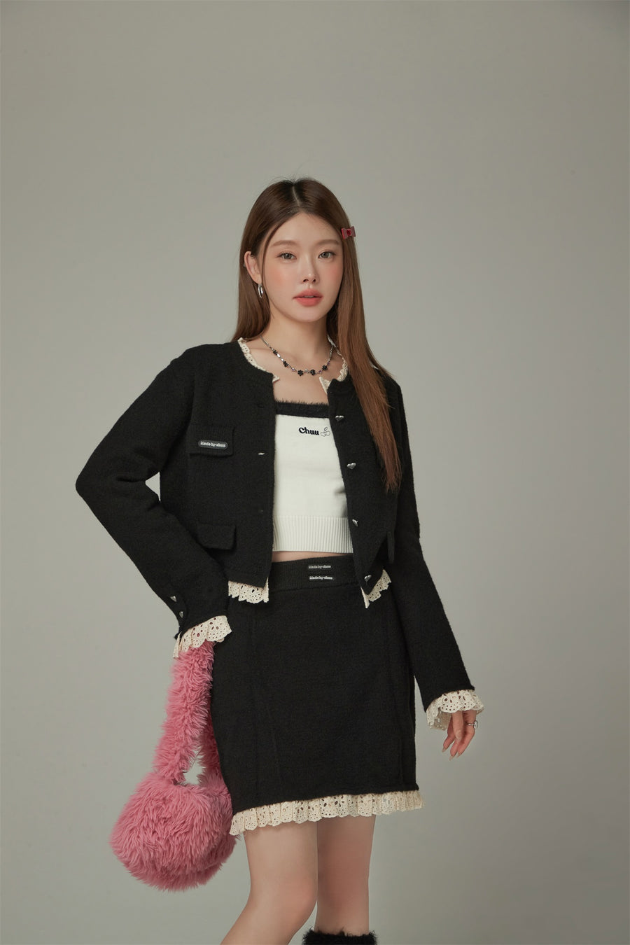 CHUU Lace Heart Button Cardigan