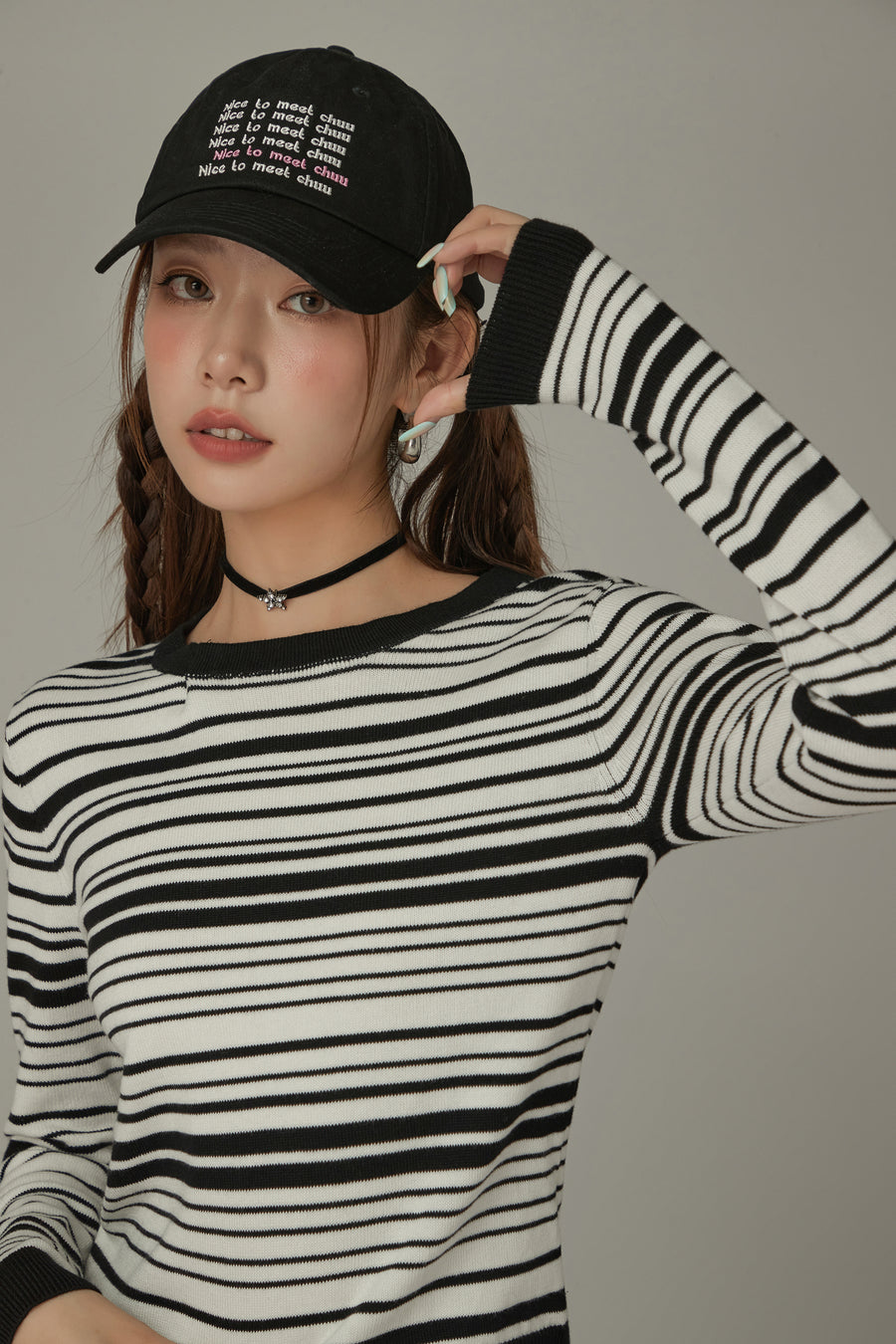 CHUU Slim Stripe Knit Top