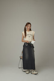 Belted Double Buckle Leopard Long Skirt