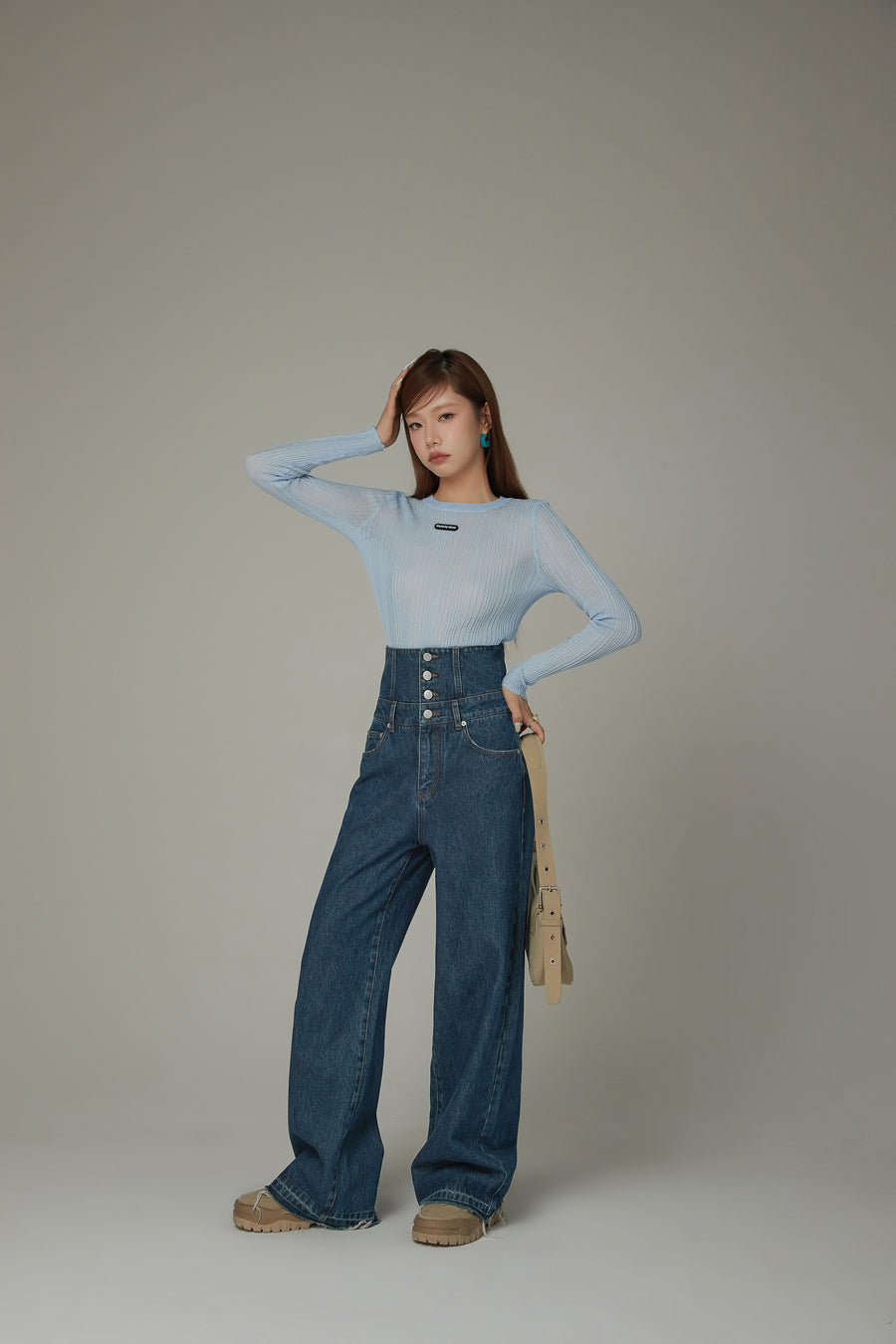 CHUU High Waisted Button Wide Denim Jeans