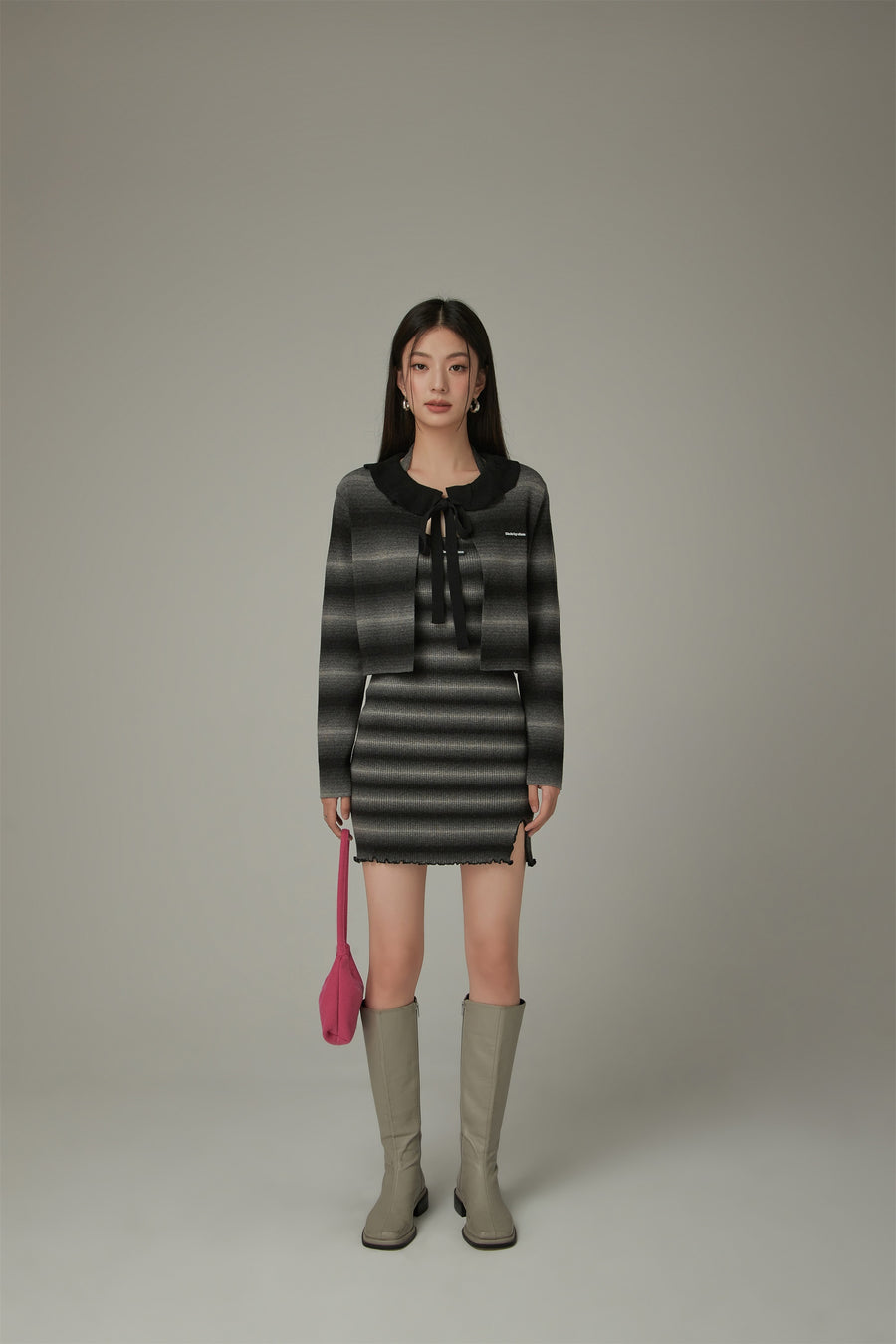 CHUU Halter Neck Striped Slim Dress