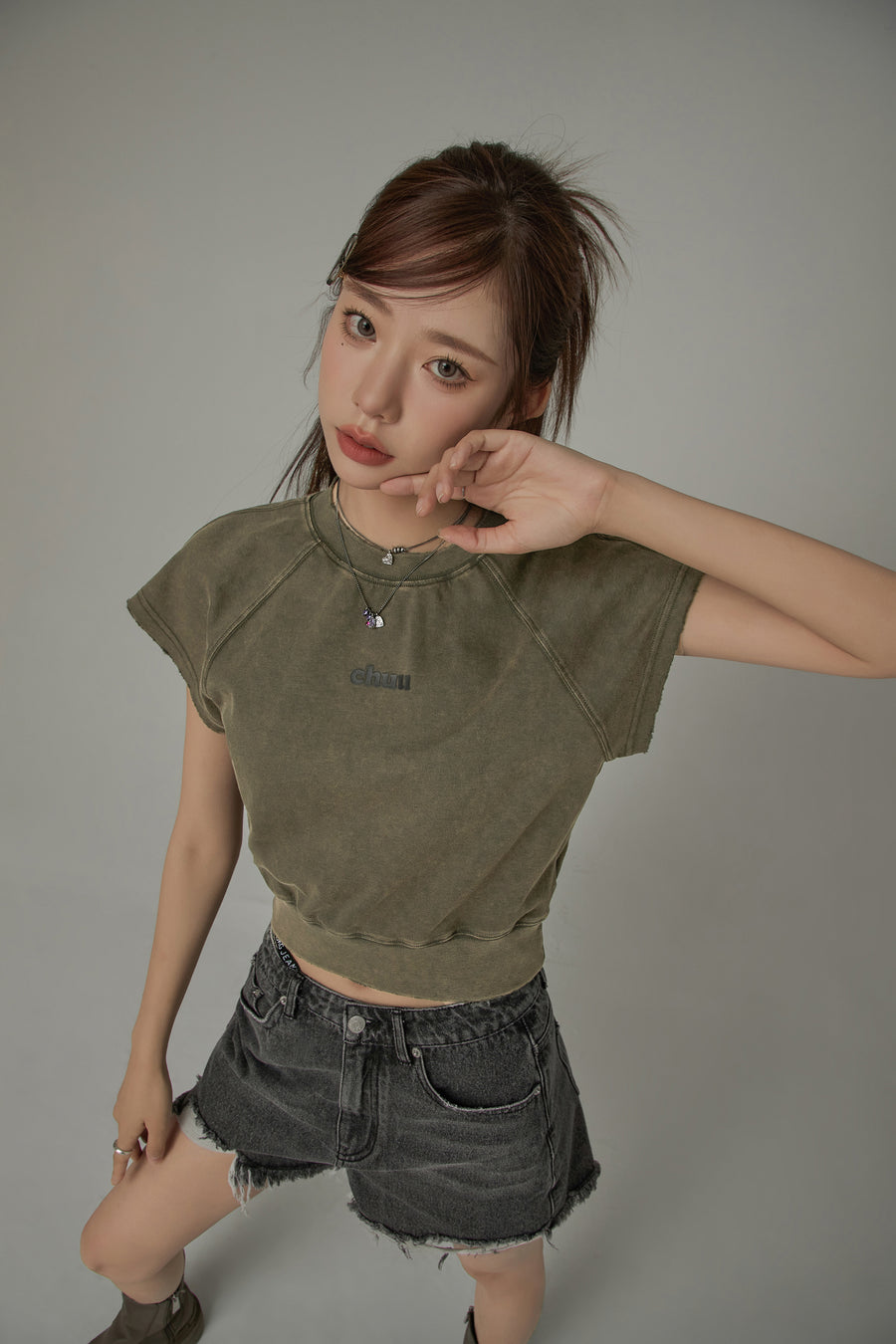 CHUU Vintage Washed Raglan Short Sleeve Top