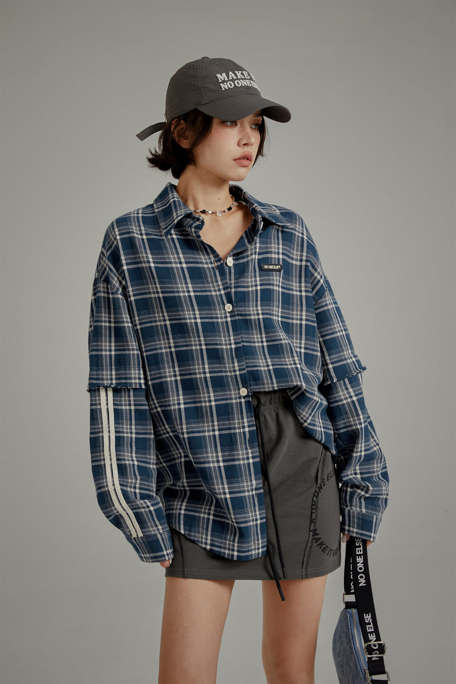 CHUU Retro Check Stitching Long Sleeve Shirt