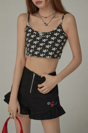 Star Pattern Chuu Lettering Sleeveless Crop Top