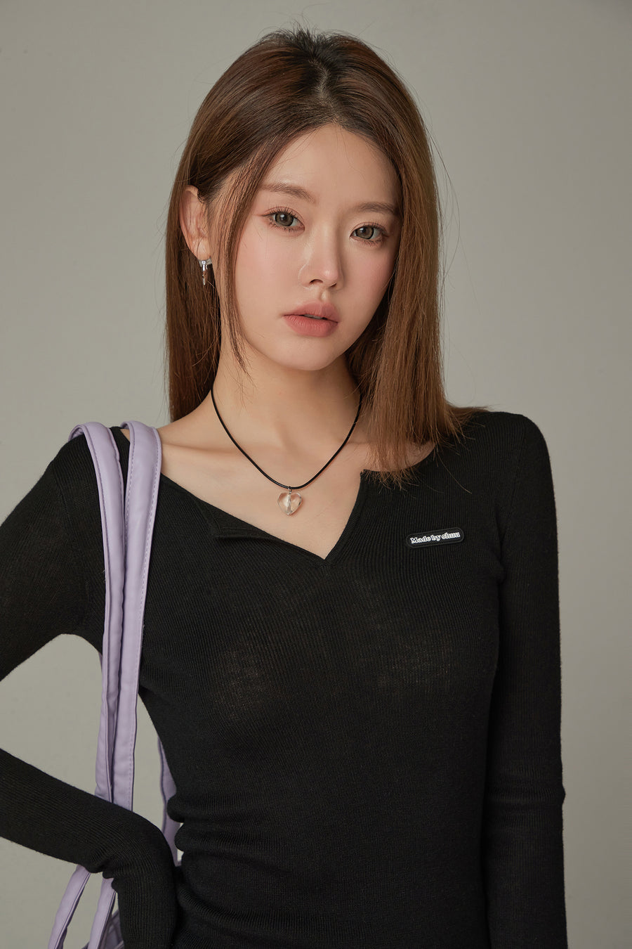 CHUU V- Neck Slit Basic Knit Top